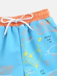 Toddler Boys Gamepad & Slogan Graphic Swim Shorts - Blue - View 5
