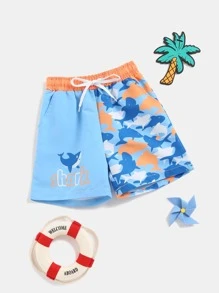 小男童鯊魚印花泳褲 - 藍色 - 查看 1