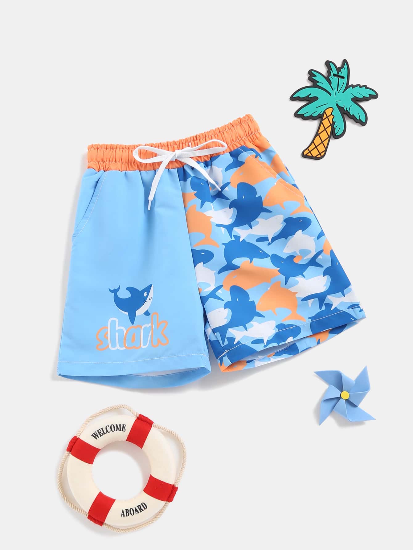 小男童鯊魚印花泳褲 - 藍色 - 查看 1