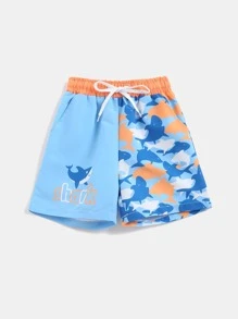 小男童鯊魚印花泳褲 - 藍色 - 查看 3