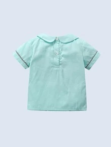 Tops em bé Nút Tương phản ràng buộc màu trơn - Màu xanh Bạc hà - Xem 2