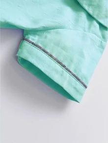 Tops em bé Nút Tương phản ràng buộc màu trơn - Màu xanh Bạc hà - Xem 4