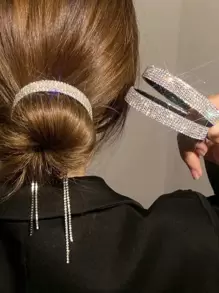 1pc Women Shiny Rhinestone Decor Hair Clip Party Claw Clips Hair Claws Hair Barrettes, School Stuff, Hair Accessories, Head Accessories, Hair Accessories For Women - Silver - View 1