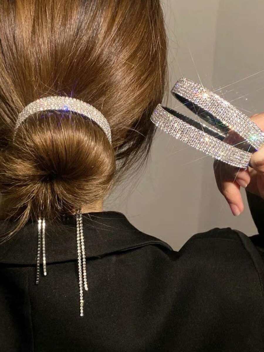 1pc Women Shiny Rhinestone Decor Hair Clip Party Claw Clips Hair Claws Hair Barrettes, School Stuff, Hair Accessories, Head Accessories, Hair Accessories For Women - Silver - View 1