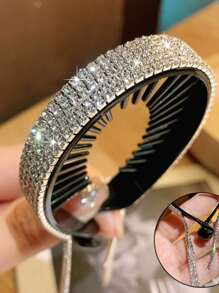 1pc Women Shiny Rhinestone Decor Hair Clip Party Claw Clips Hair Claws Hair Barrettes, School Stuff, Hair Accessories, Head Accessories, Hair Accessories For Women - Silver - View 2