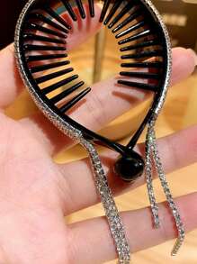 1pc Women Shiny Rhinestone Decor Hair Clip Party Claw Clips Hair Claws Hair Barrettes, School Stuff, Hair Accessories, Head Accessories, Hair Accessories For Women - Silver - View 4