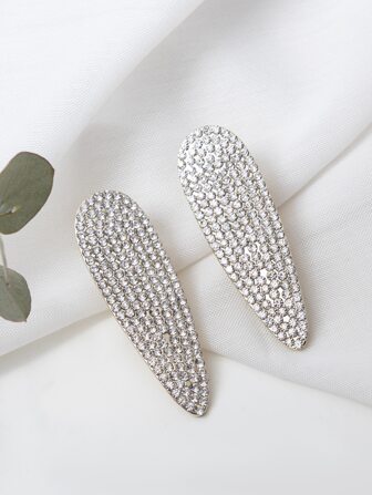 2pcs Rhinestone-Embellished Hair Clip For Women, Daily Use Royal Claw Clips Hair Slide Hair Barrettes