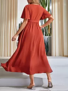 SHEIN Maternity Butterfly Sleeve Knot Side Wrap Dress - Burnt Orange - View 2