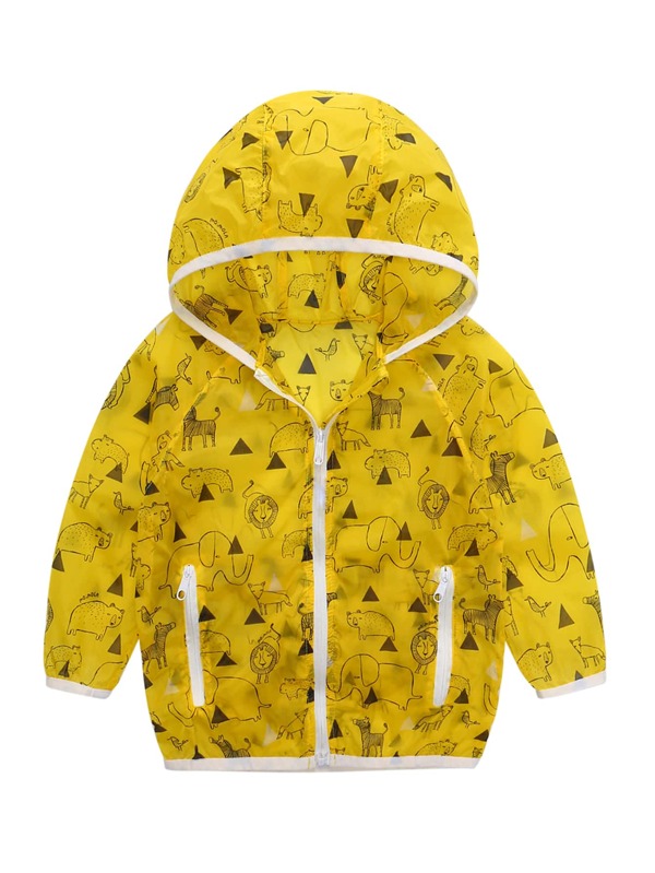 Toddler Boys Animal Print Contrast Binding Hooded Jacket