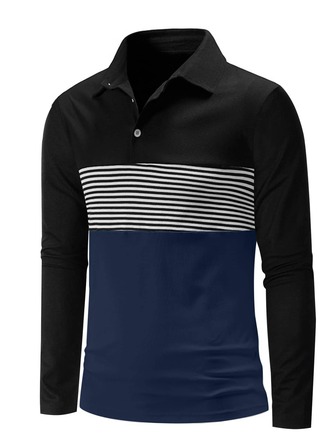 男士條紋印花撞色POLO衫
