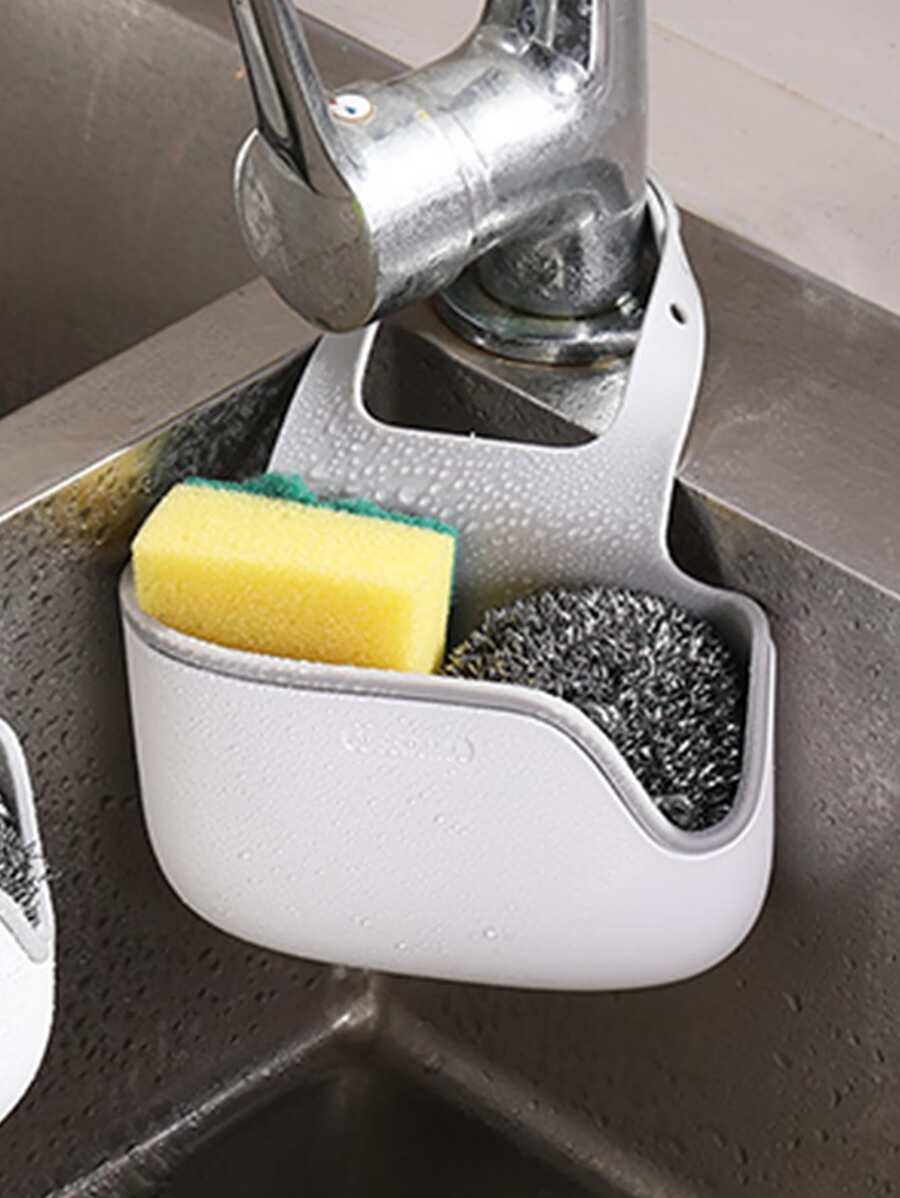 1pc PP Sink Drain Basket, Minimalist Two Tone Sink Drain Storage Rack For Kitchen - White - View 1