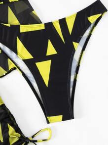 3包裝幾何圖案露肩背心夏季沙灘比基尼套裝＆蓋起來