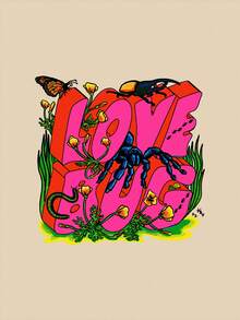 kmintern Floral & Letter Graphic Drop Shoulder Drawstring Crop Hoodie - Apricot - View 2