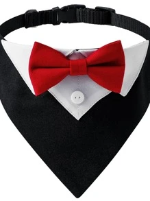 1pc Bow Decor Pet Bandana - Red and White - View 1