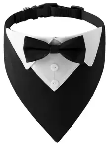 1pc Pet Bandana, Fashionable Pet Gentleman Suit Collar For Dogs, Pet Wedding Triangle Scarf - Black and White - View 2
