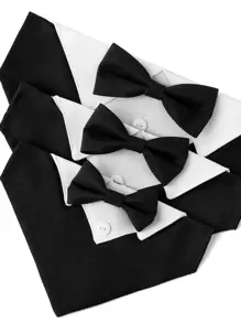 1pc Pet Bandana, Fashionable Pet Gentleman Suit Collar For Dogs, Pet Wedding Triangle Scarf - Black and White - View 4