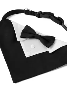 1pc Pet Bandana, Fashionable Pet Gentleman Suit Collar For Dogs, Pet Wedding Triangle Scarf - Black and White - View 5