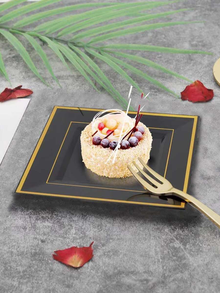 4pcs/set PP Plate, Contrast Trim Dinner Plate For Kitchen - Multicolor - View 1