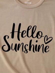 SHEIN LUNE Heart And Slogan Graphic Tee - Khaki - View 7