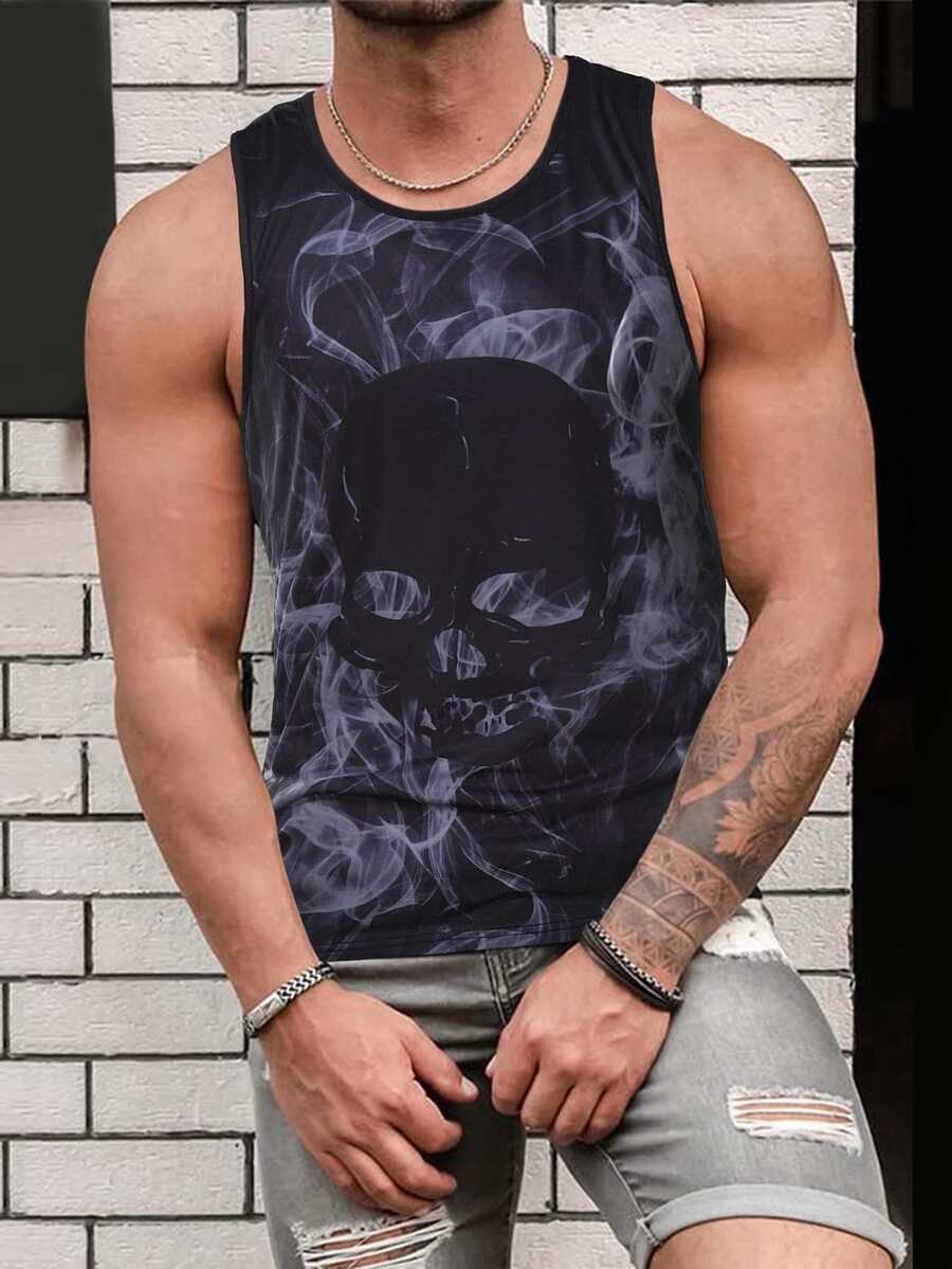 Manfinity Men Skull Print Tank Top - Black - View 1