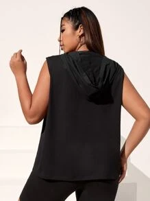 SHEIN Coolane 大碼標語圖案透視網紗連帽背心上衣