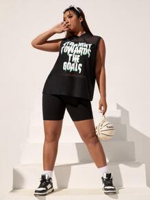 SHEIN Coolane 大碼標語圖案透視網紗連帽背心上衣