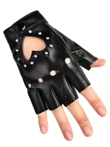 性感镂空水钻装饰露指手套情人节 - 黑色 - 查看 5