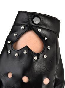 性感镂空水钻装饰露指手套情人节 - 黑色 - 查看 6