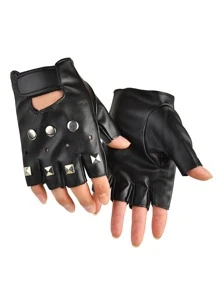 Studded Decor Fingerless Gloves - Black - View 2