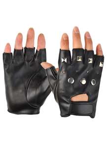Studded Decor Fingerless Gloves - Black - View 4