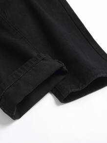 男士网眼细节拉链门襟牛仔裤 - 黑色 - 查看 4