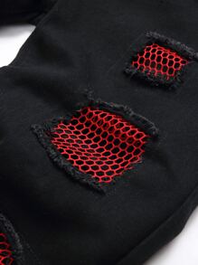 男士网眼细节拉链门襟牛仔裤 - 黑色 - 查看 6