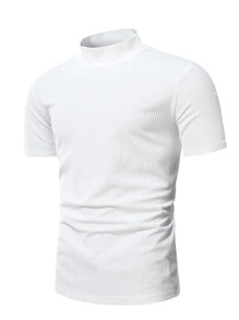 Manfinity Homme Men Mock Neck Ribbed Knit Tee - White - View 3