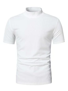 Manfinity Homme Men Mock Neck Ribbed Knit Tee - White - View 4