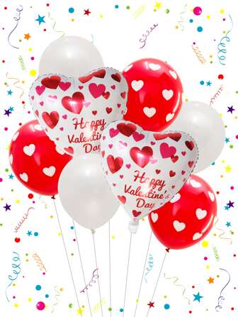 Mtrong Te 9pcs/set PE Balloon Set, Romantic Heart Shaped Balloon Kit For Valentine's Day