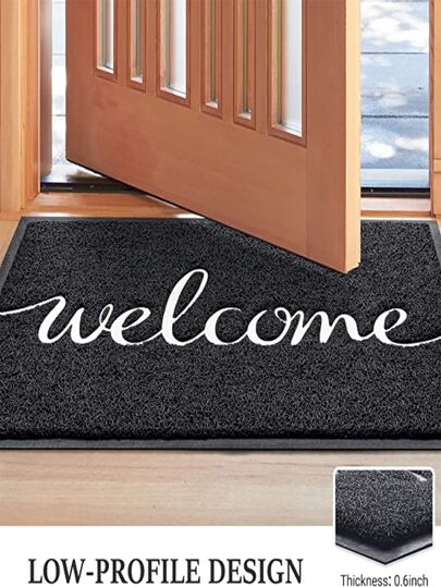1pc PVC Door Mat, Modern Letter Graphic Anti-Slip Outdoor Welcome Mat For Home ,Room Decor
