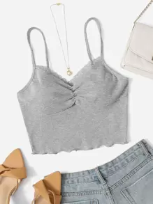 SHEIN EZwear 蕾絲邊胸部褶皺木耳邊吊帶上衣