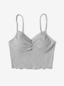 SHEIN EZwear 蕾絲邊胸部褶皺木耳邊吊帶上衣