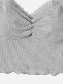 SHEIN EZwear 蕾絲邊胸部褶皺木耳邊吊帶上衣