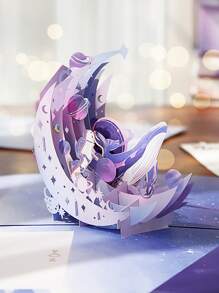 1 pieza Tarjeta de felicitación con diseño de luna - Azul Marino - Ver 2