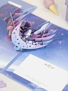 1 pieza Tarjeta de felicitación con diseño de luna - Azul Marino - Ver 4