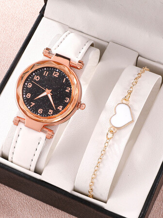 1 pieza de esfera de cielo estrellado Reloj cuarzo & 1 pieza Pulsera