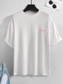 Claim Dot Men Cartoon & Slogan Graphic Drop Shoulder Tee - White - View 2