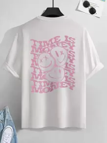 Claim Dot Men Cartoon & Slogan Graphic Drop Shoulder Tee - White - View 3