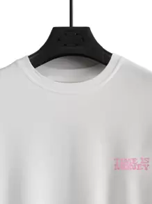 Claim Dot Men Cartoon & Slogan Graphic Drop Shoulder Tee - White - View 5