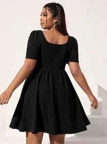 SHEIN EZwear Đầm Plus Size Nút màu trơn Giải trí - màu đen - Xem 2