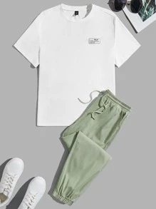 EASEVO Men Letter Graphic Tee & Drawstring Waist Trousers - Multicolor - View 1