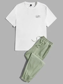 EASEVO Men Letter Graphic Tee & Drawstring Waist Trousers - Multicolor - View 3