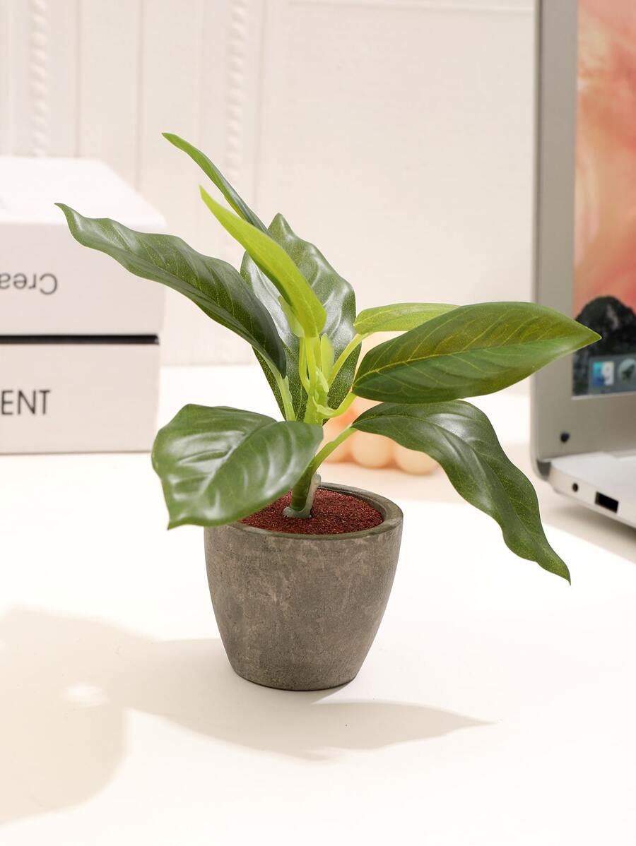 1 Chậu Cây Nhân Tạo Bằng Nhựa, Chậu Cây Nhân Tạo Xanh Để Trang Trí Bàn - màu xanh lá - Xem 1