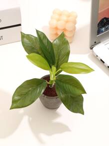 1 Chậu Cây Nhân Tạo Bằng Nhựa, Chậu Cây Nhân Tạo Xanh Để Trang Trí Bàn - màu xanh lá - Xem 2